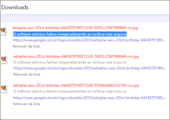 falha na verifição do antivirus no download